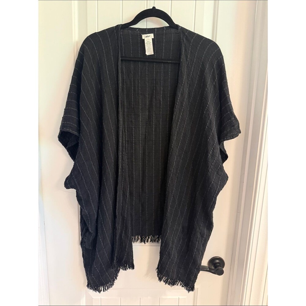 Aerie Black Striped Open Front Fringe Kimono Size O/S
